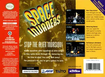 Space Invaders (USA) box cover back